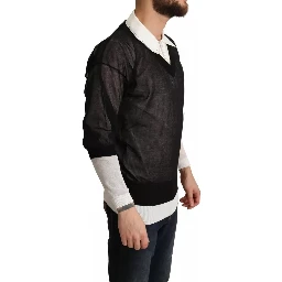 Black White Shirt One Piece Pullover Sweater