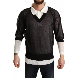 Black White Shirt One Piece Pullover Sweater