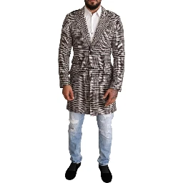 Gray Check Plaid Long Trench Coat Jacket