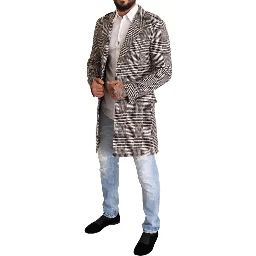Gray Check Plaid Long Trench Coat Jacket