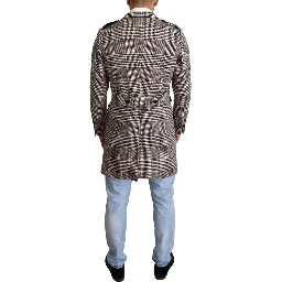 Gray Check Plaid Long Trench Coat Jacket