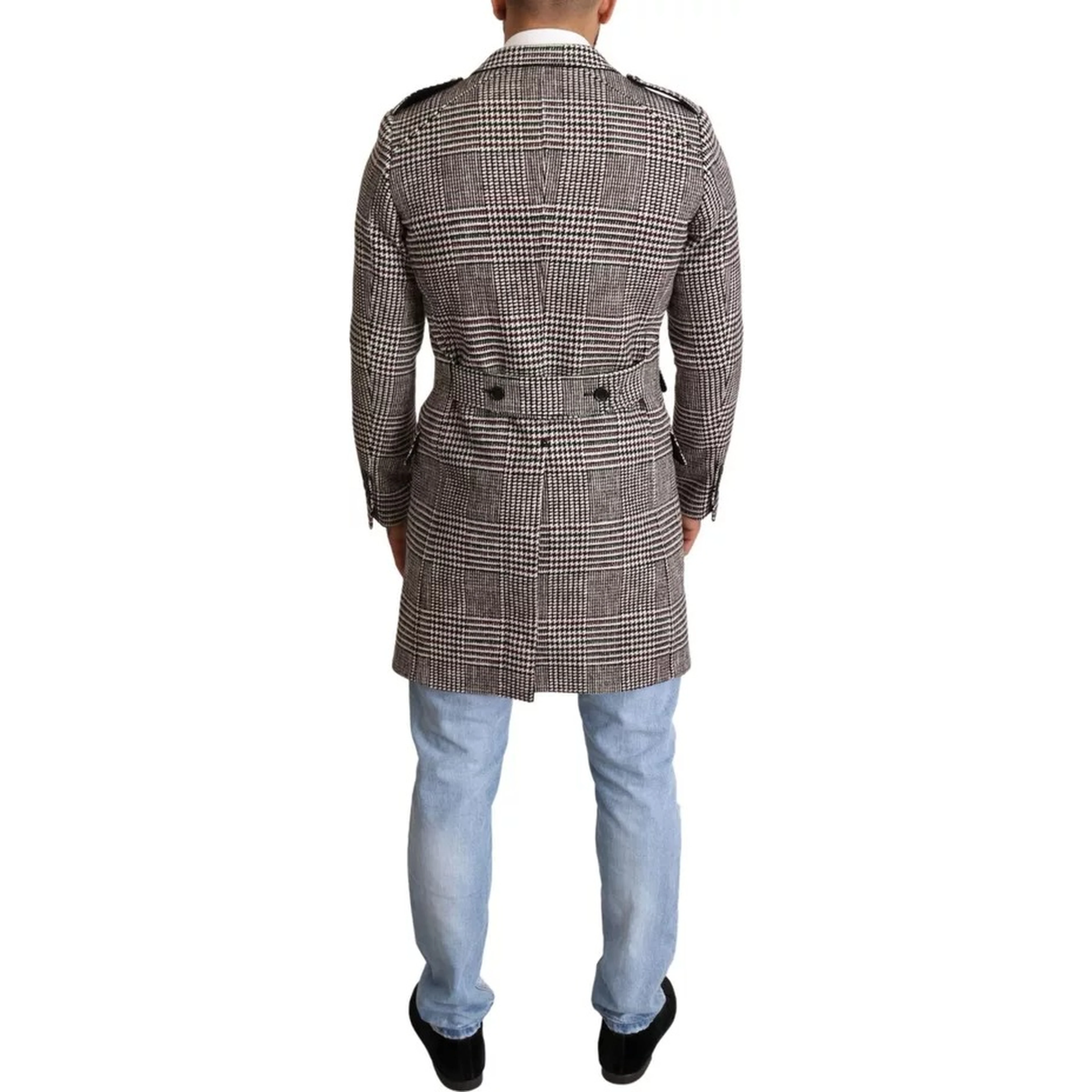 Gray Check Plaid Long Trench Coat Jacket