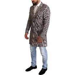 Gray Check Plaid Long Trench Coat Jacket