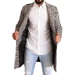 Gray Check Plaid Long Trench Coat Jacket
