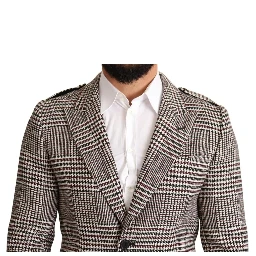 Gray Check Plaid Long Trench Coat Jacket