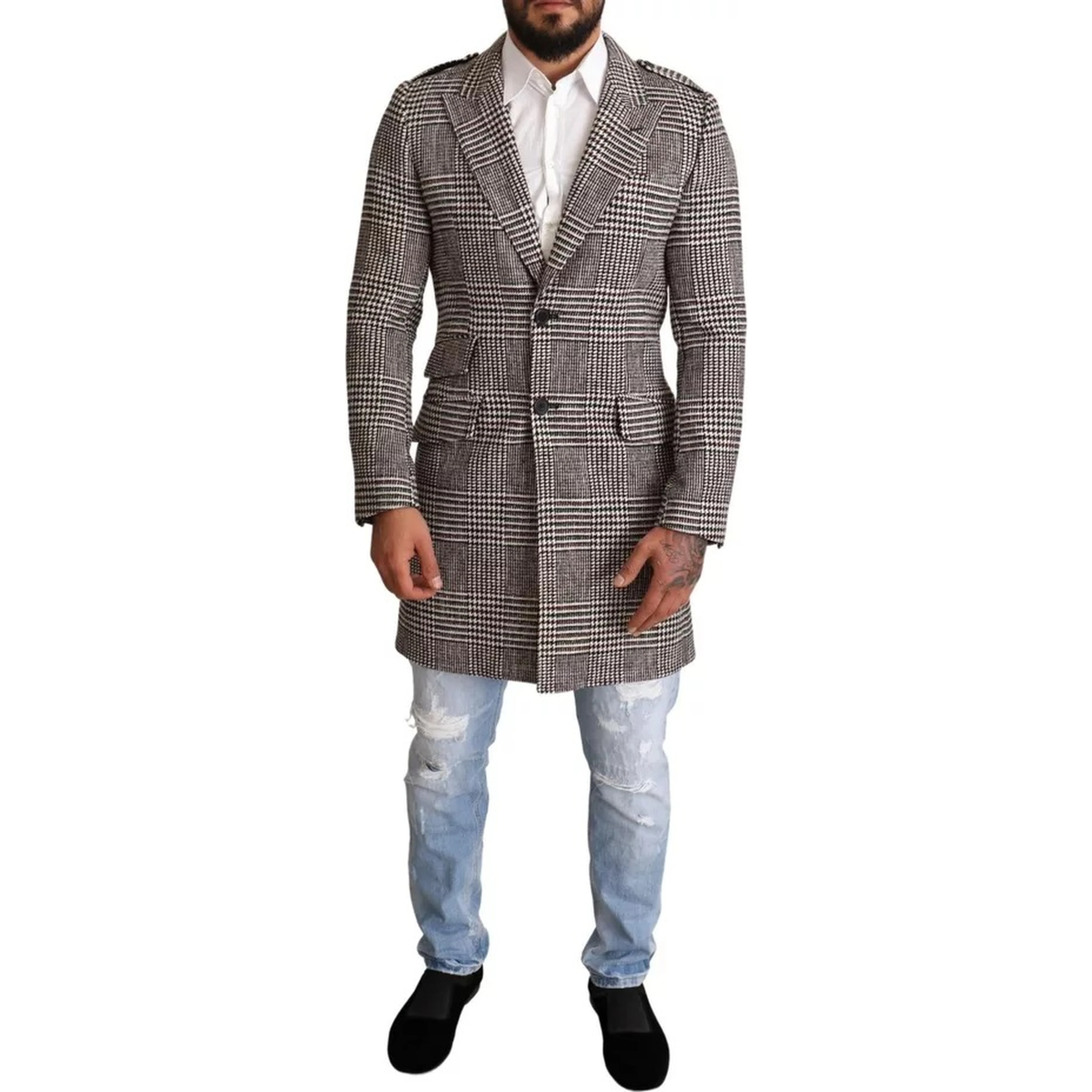 Gray Check Plaid Long Trench Coat Jacket