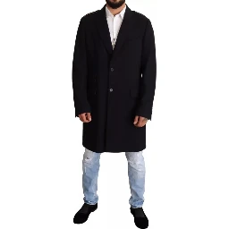 Blue Trench Coat Long Wool Stretch Jacket
