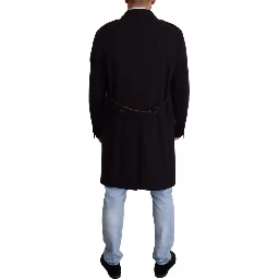 Blue Trench Coat Long Wool Stretch Jacket