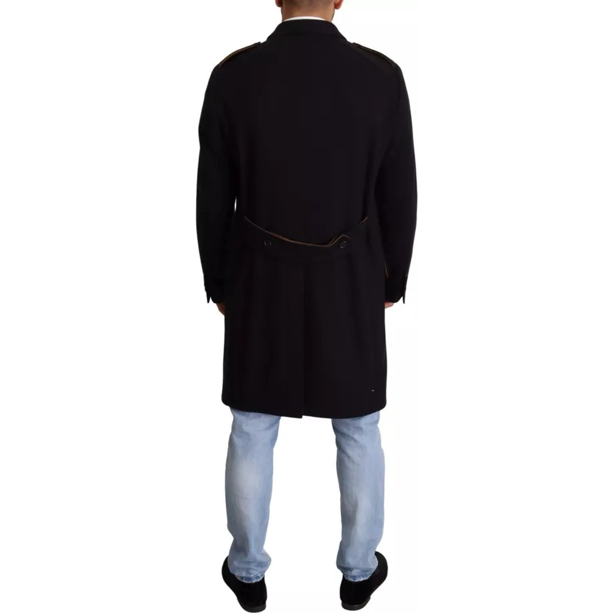 Blue Trench Coat Long Wool Stretch Jacket