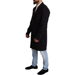 Blue Trench Coat Long Wool Stretch Jacket