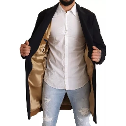 Blue Trench Coat Long Wool Stretch Jacket