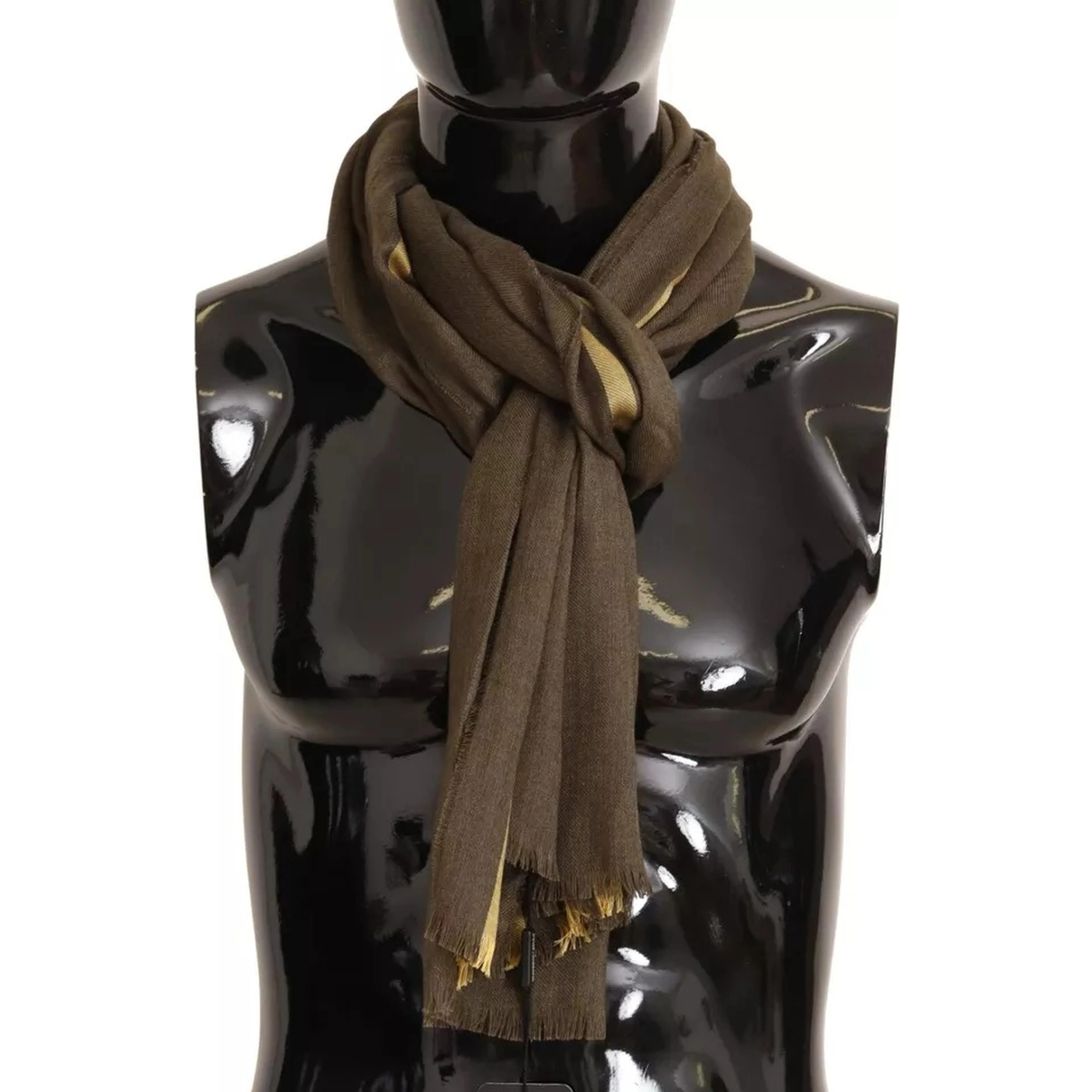 Green Striped Cashmere Wrap Fringes Scarf