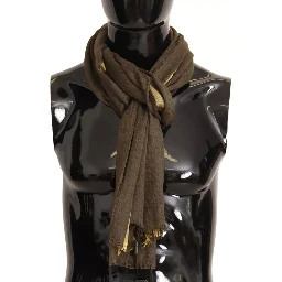 Green Striped Cashmere Wrap Fringes Scarf