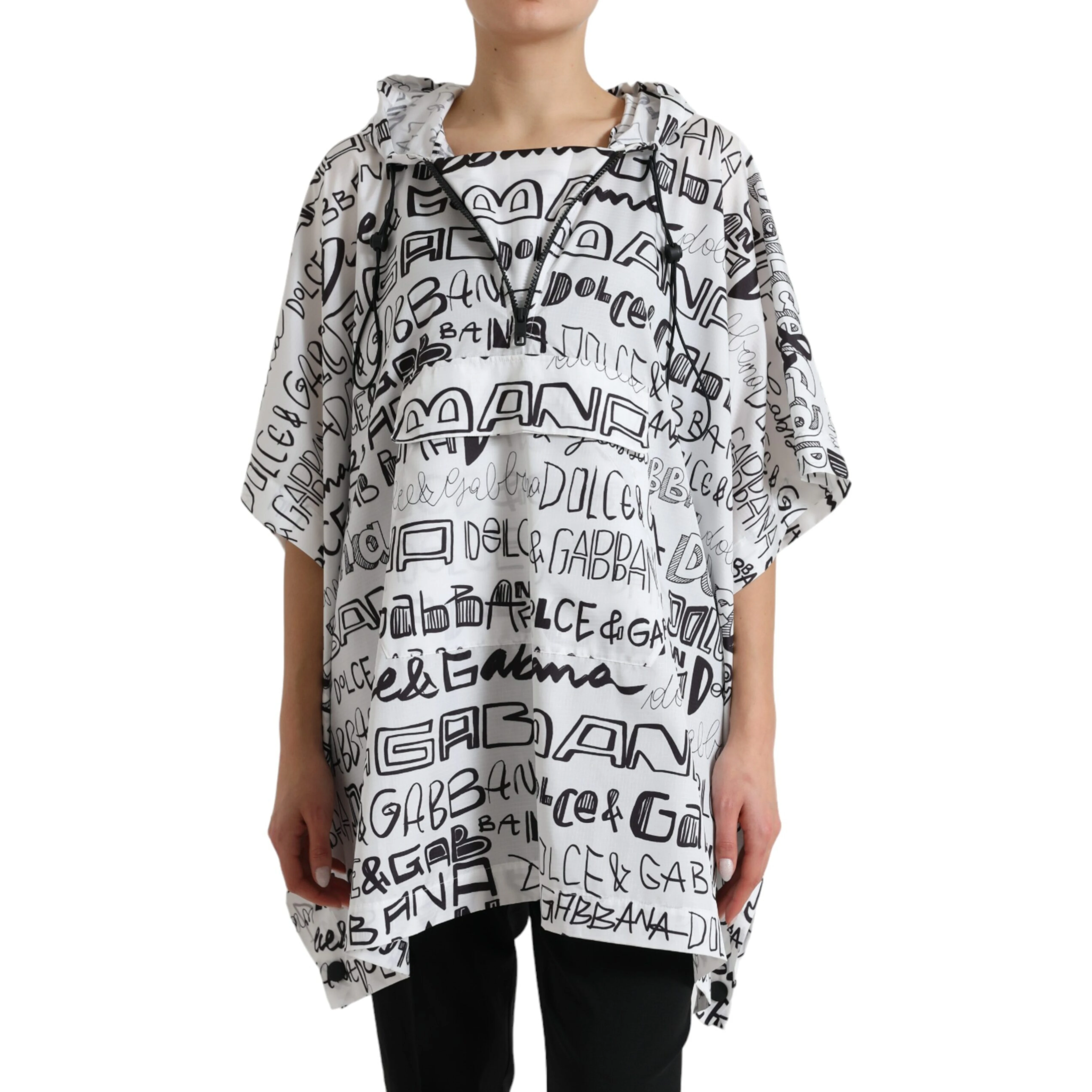 White Logo Print Hooded Blouson T-shirt Top