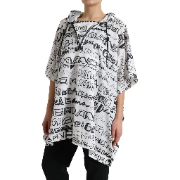 White Logo Print Hooded Blouson T-shirt Top