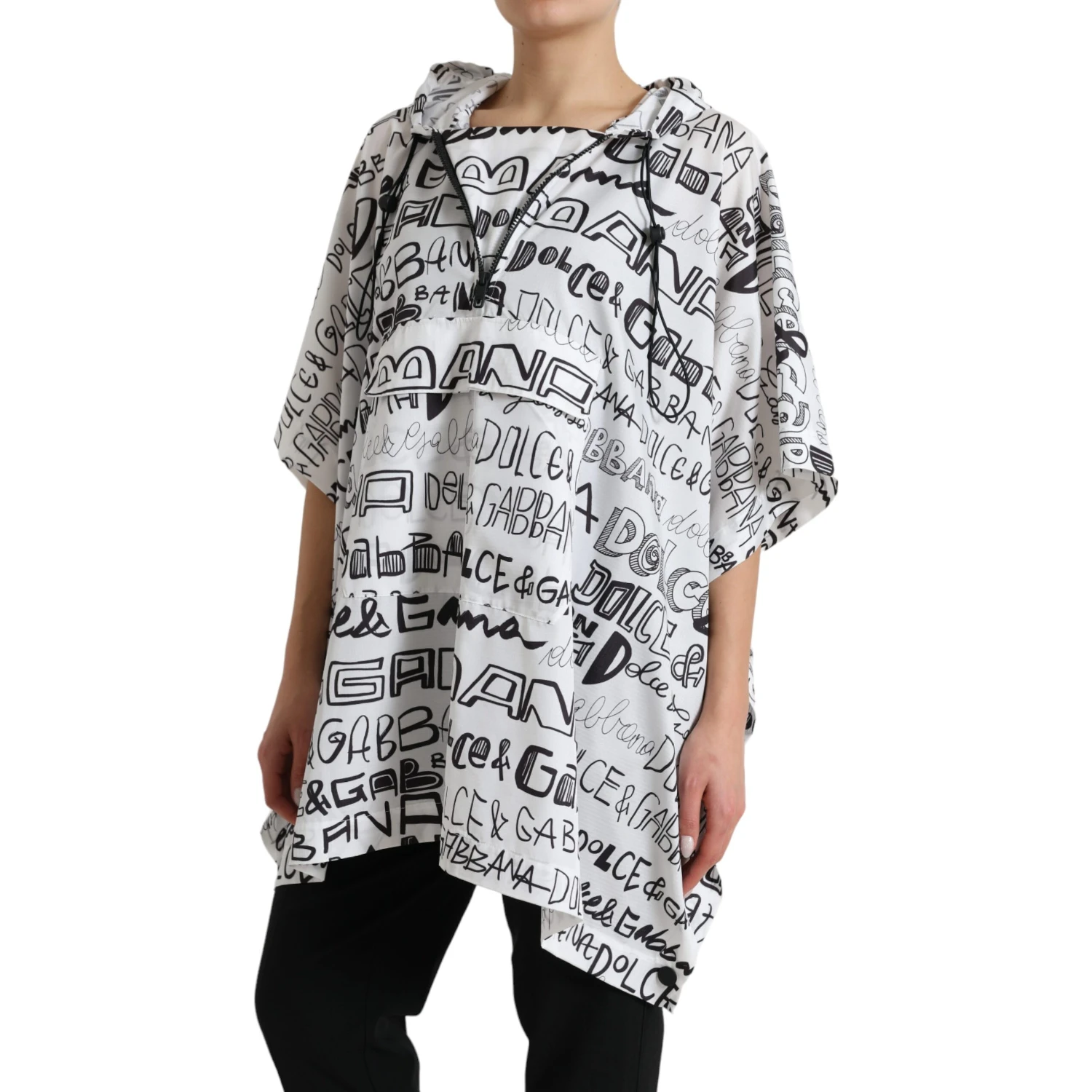 White Logo Print Hooded Blouson T-shirt Top
