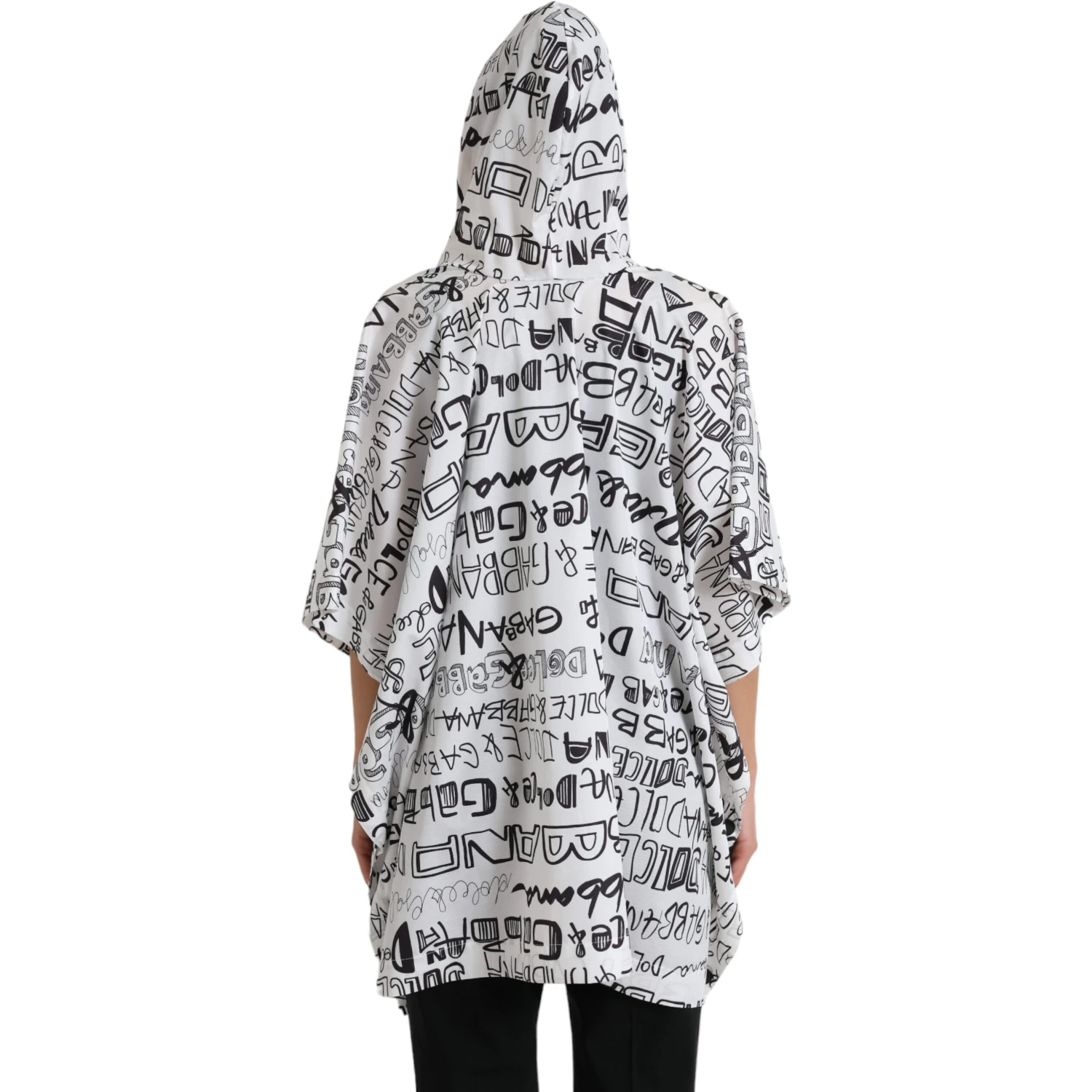 White Logo Print Hooded Blouson T-shirt Top