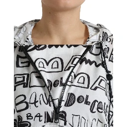 White Logo Print Hooded Blouson T-shirt Top