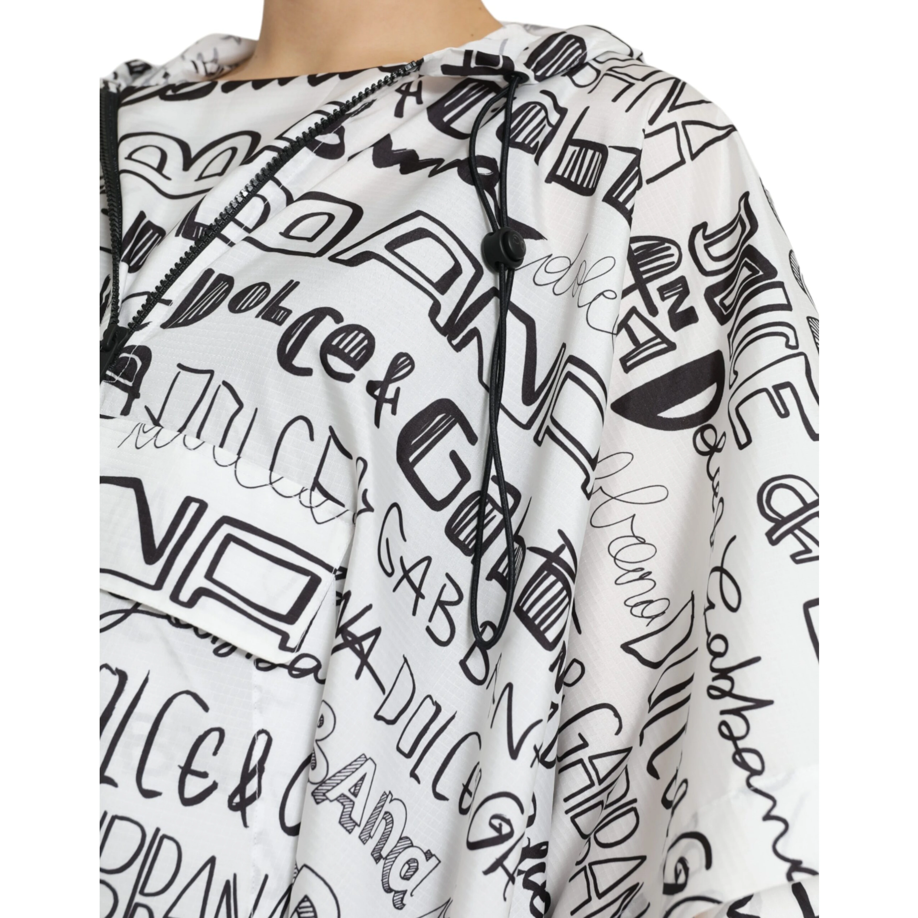 White Logo Print Hooded Blouson T-shirt Top
