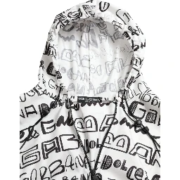 White Logo Print Hooded Blouson T-shirt Top