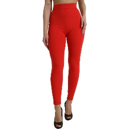 Red Nylon Stretch Slim Leggings Pants