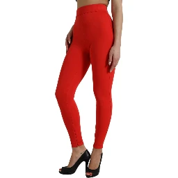 Red Nylon Stretch Slim Leggings Pants