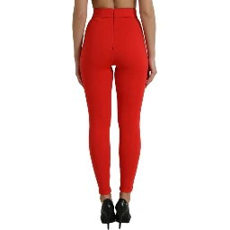 Red Nylon Stretch Slim Leggings Pants
