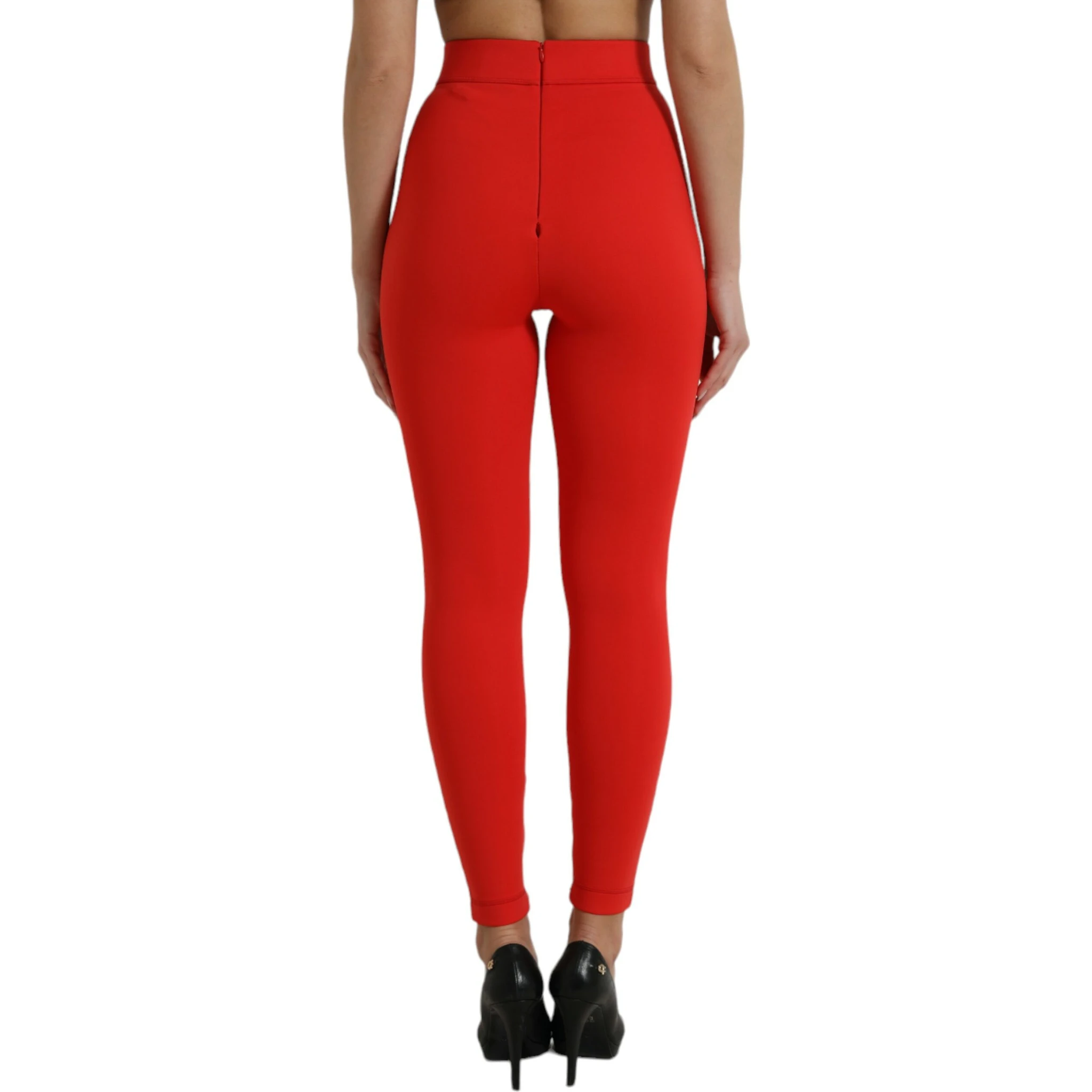 Red Nylon Stretch Slim Leggings Pants