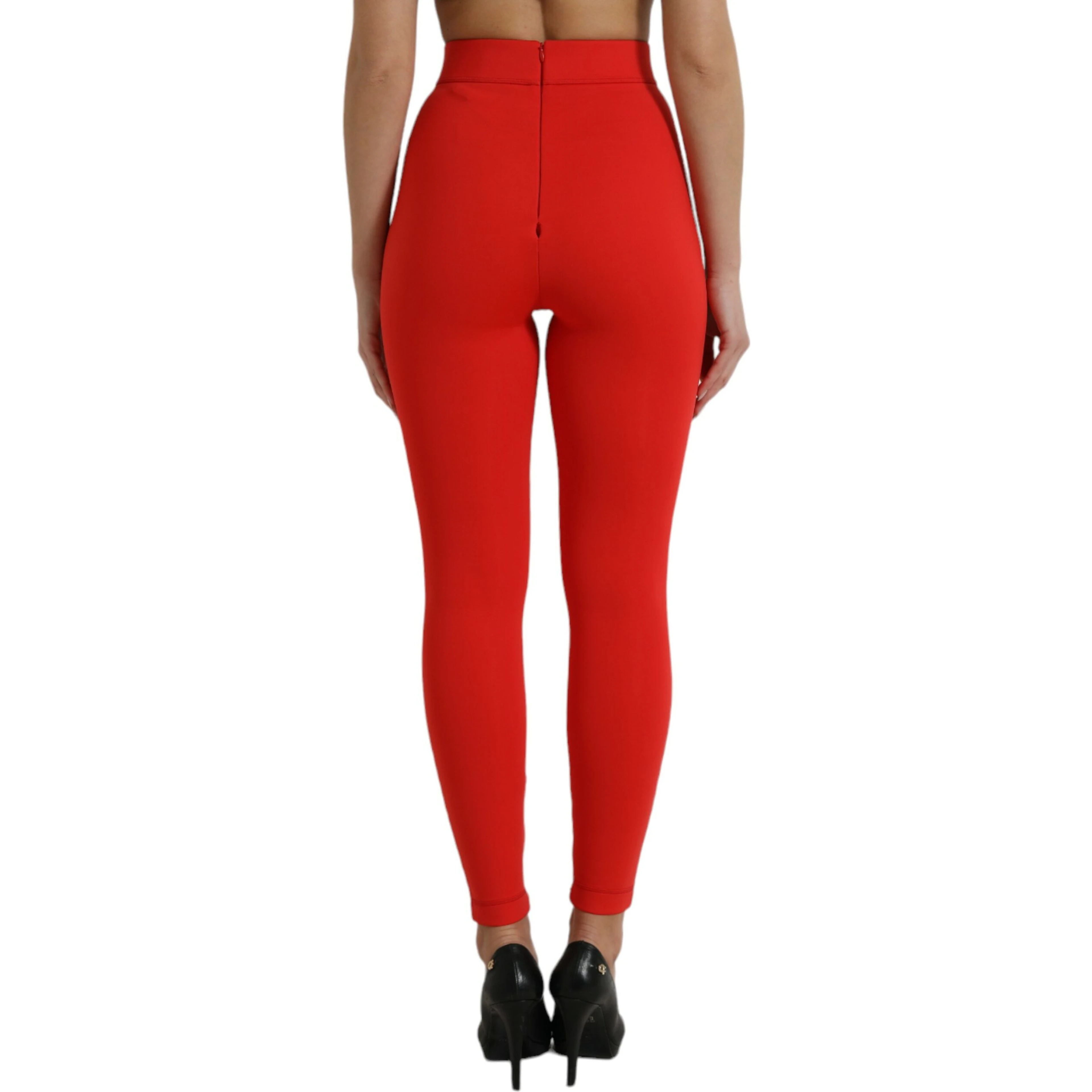 Red Nylon Stretch Slim Leggings Pants