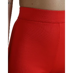 Red Nylon Stretch Slim Leggings Pants