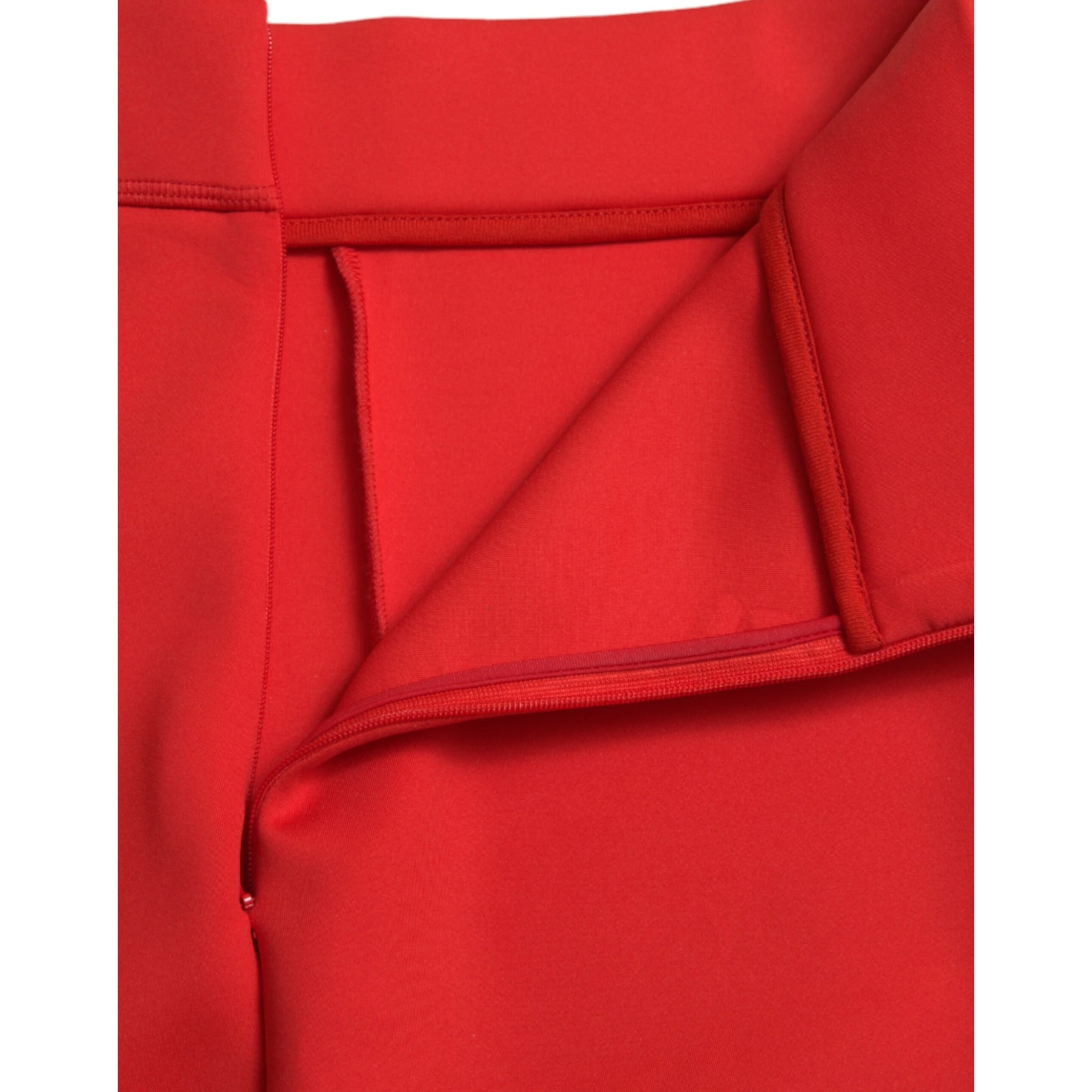 Red Nylon Stretch Slim Leggings Pants