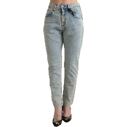 Blue Washed Cotton Mid Waist Skinny Jeans