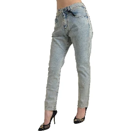Blue Washed Cotton Mid Waist Skinny Jeans