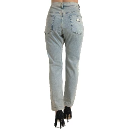 Blue Washed Cotton Mid Waist Skinny Jeans