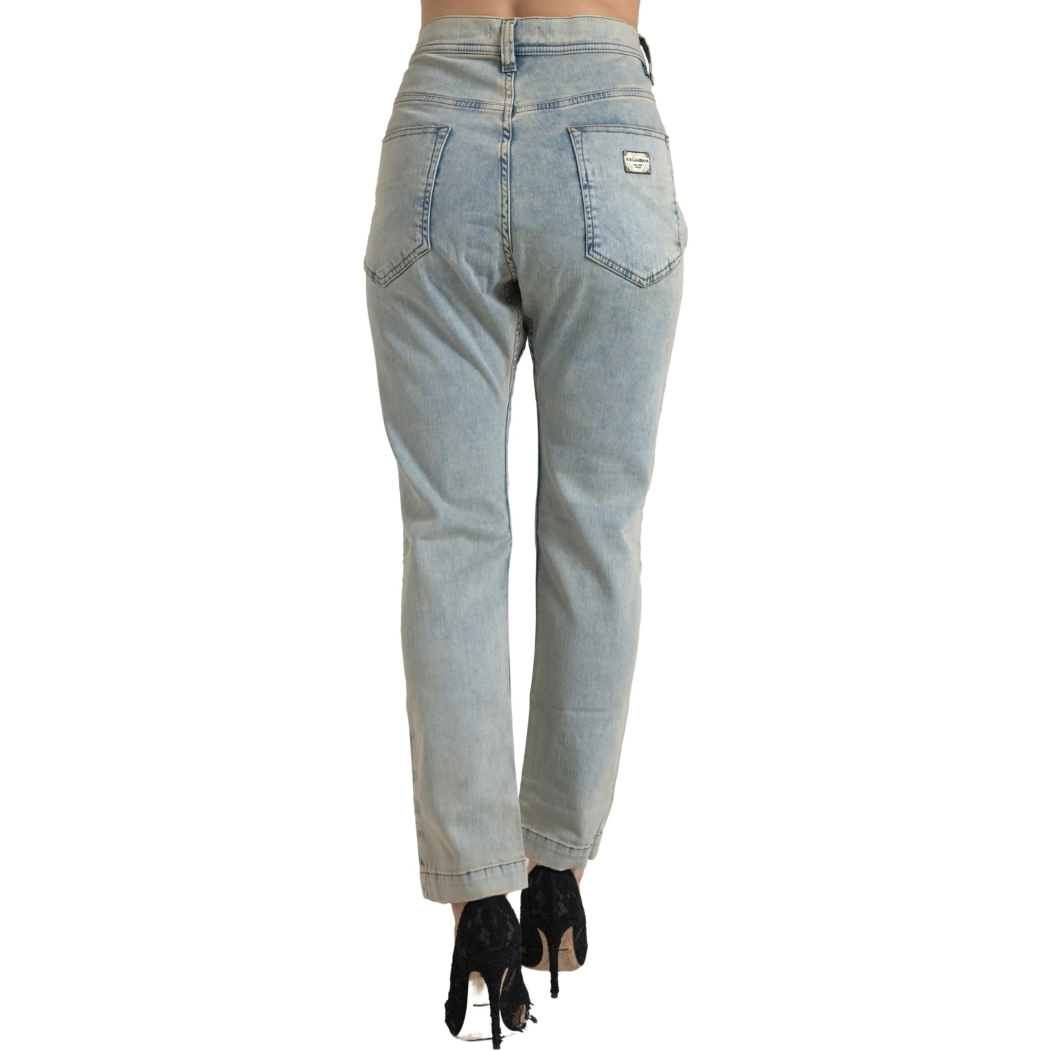 Blue Washed Cotton Mid Waist Skinny Jeans