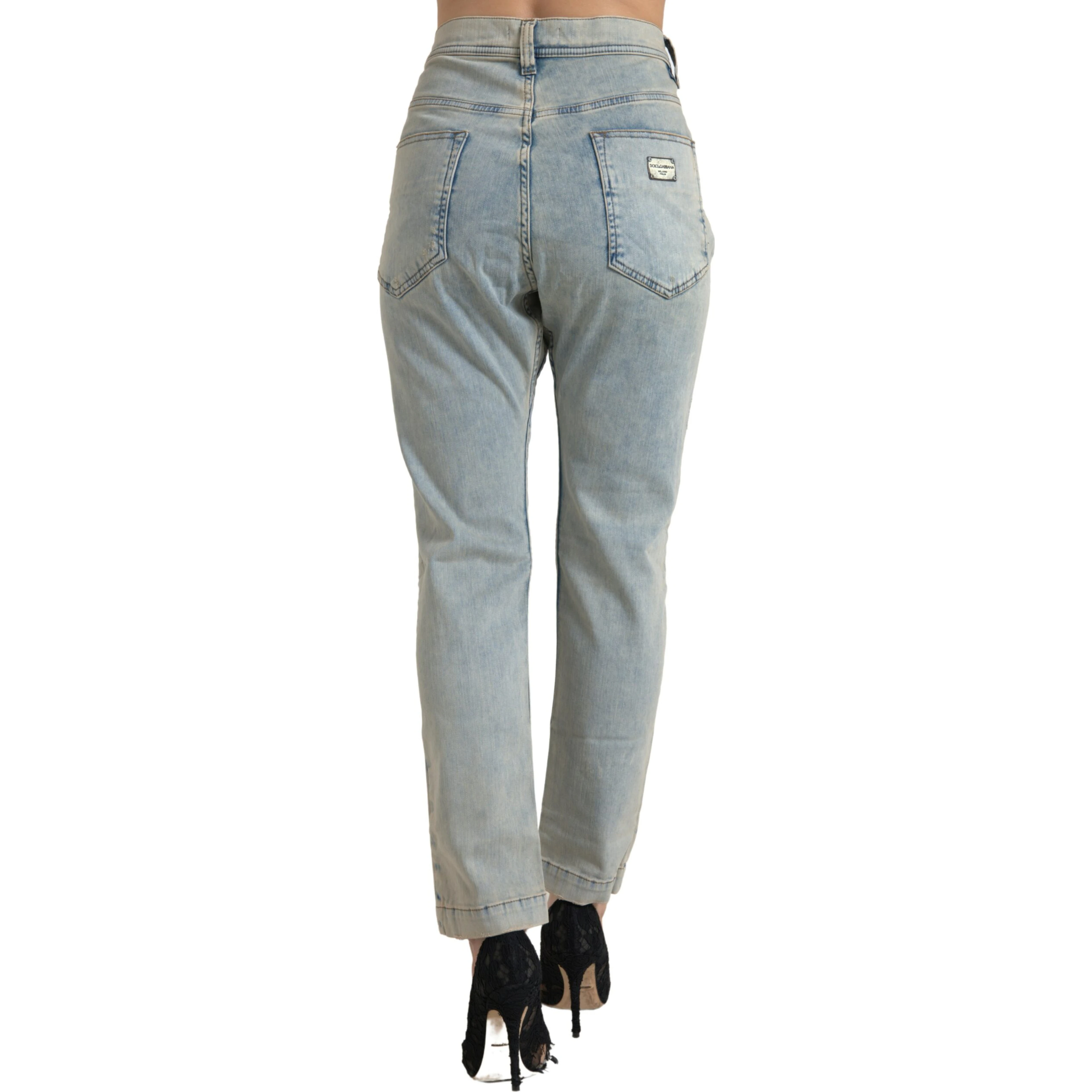 Blue Washed Cotton Mid Waist Skinny Jeans