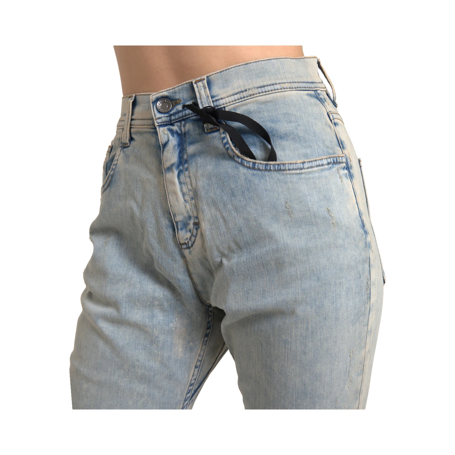 Blue Washed Cotton Mid Waist Skinny Jeans