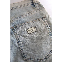 Blue Washed Cotton Mid Waist Skinny Jeans