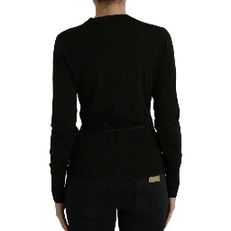 Black Wool V-neck Crossed Cardigan Sweater