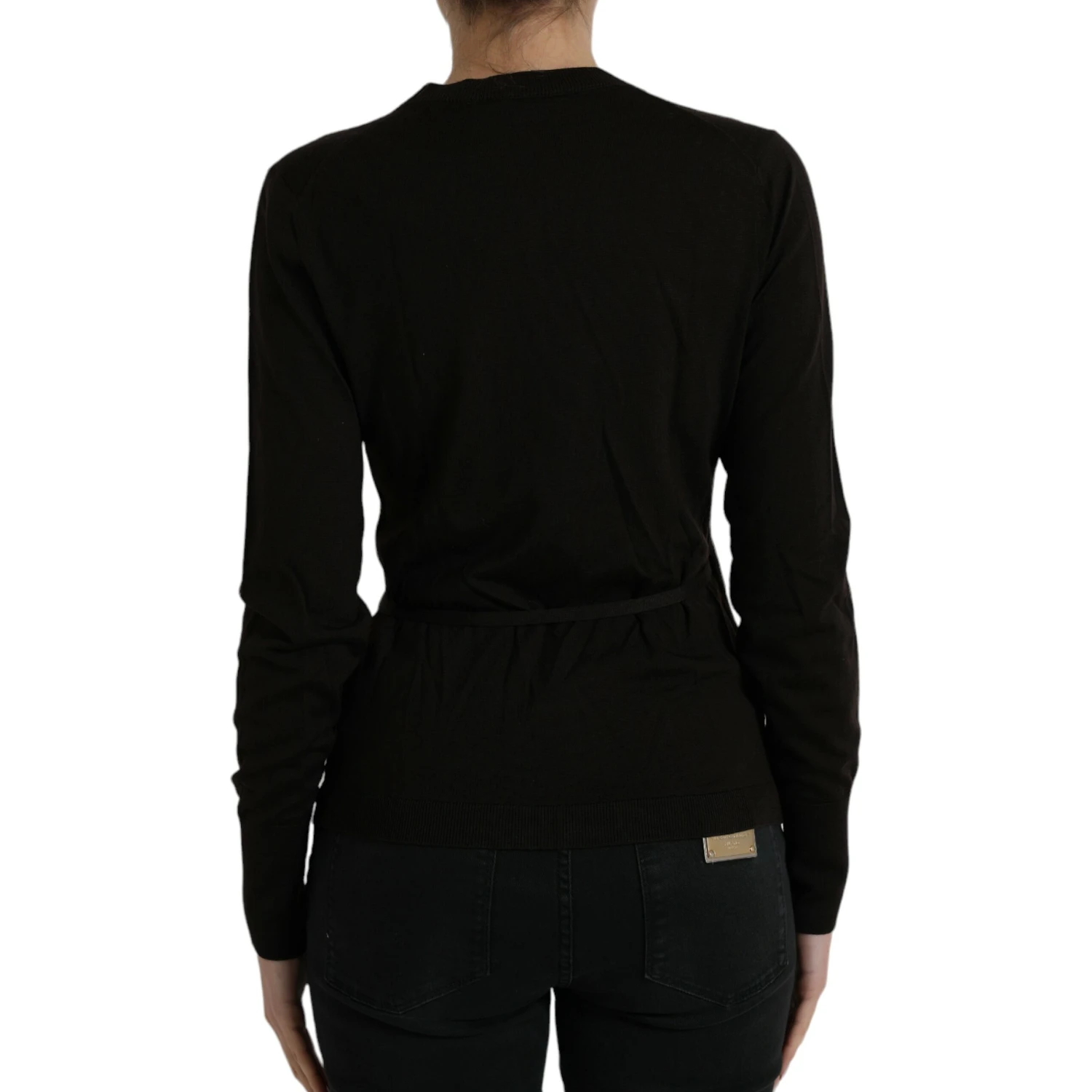 Black Wool V-neck Crossed Cardigan Sweater