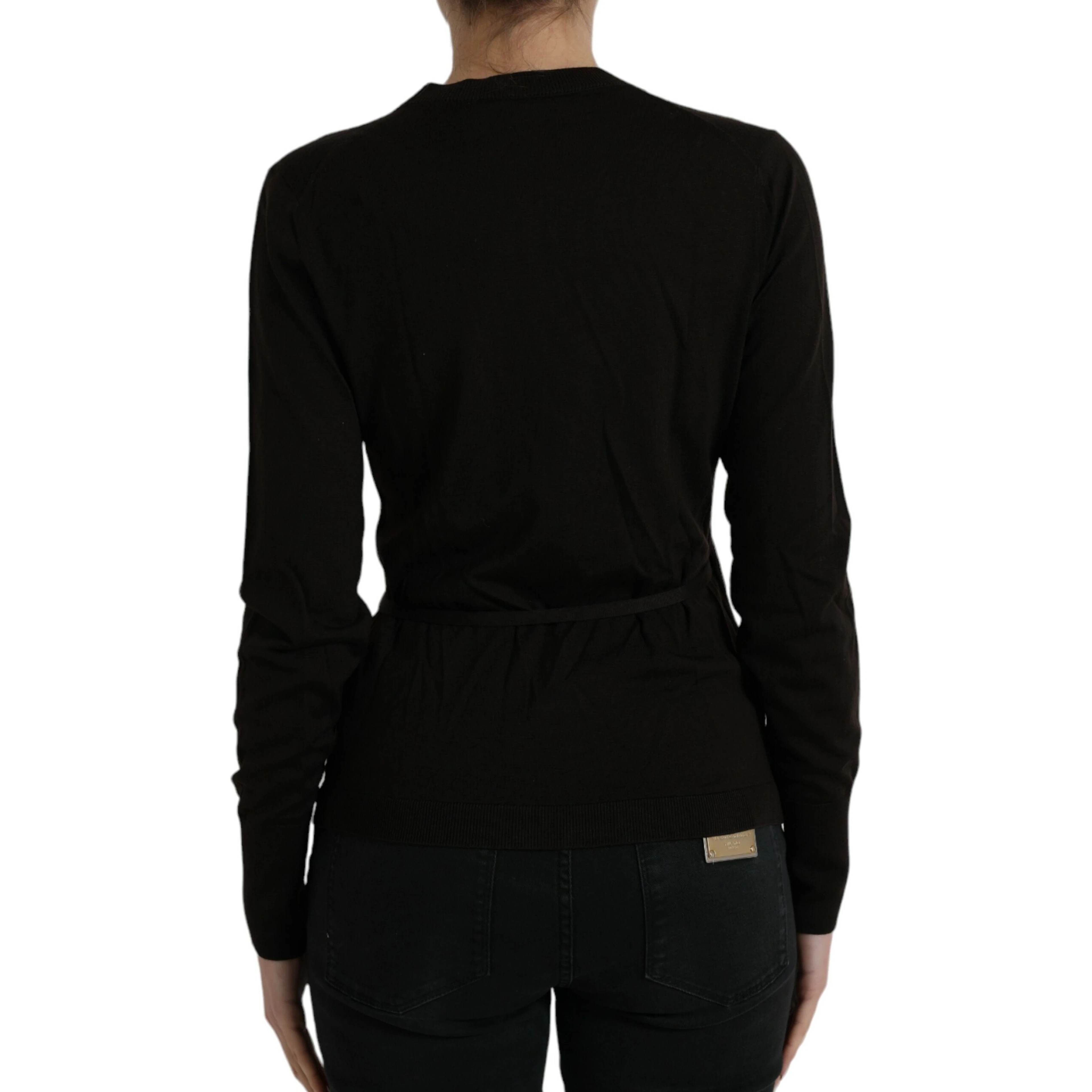 Black Wool V-neck Crossed Cardigan Sweater