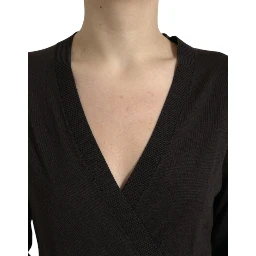 Black Wool V-neck Crossed Cardigan Sweater