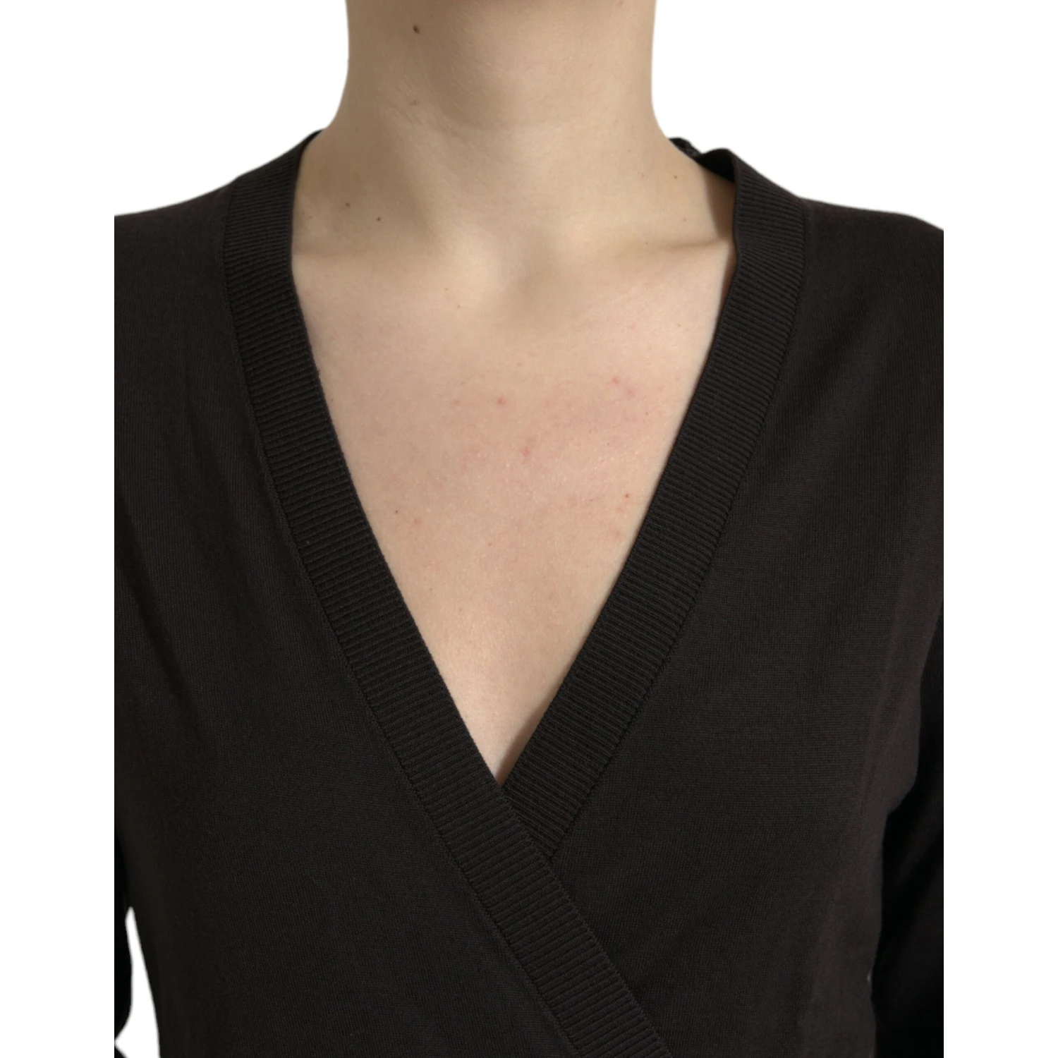 Black Wool V-neck Crossed Cardigan Sweater