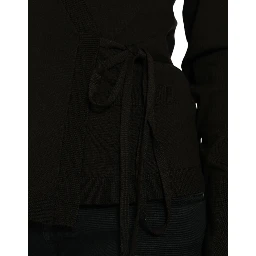 Black Wool V-neck Crossed Cardigan Sweater