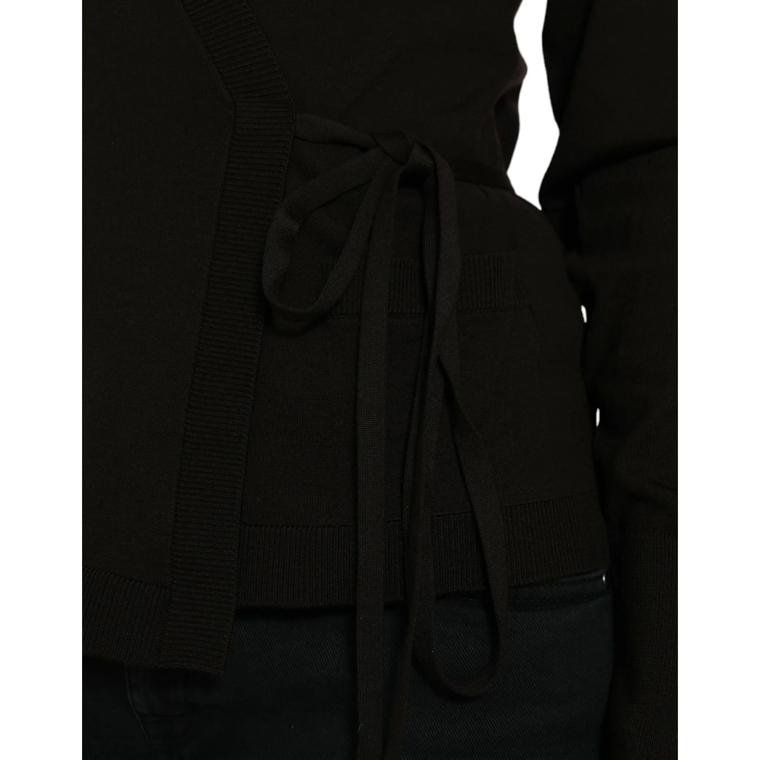Black Wool V-neck Crossed Cardigan Sweater