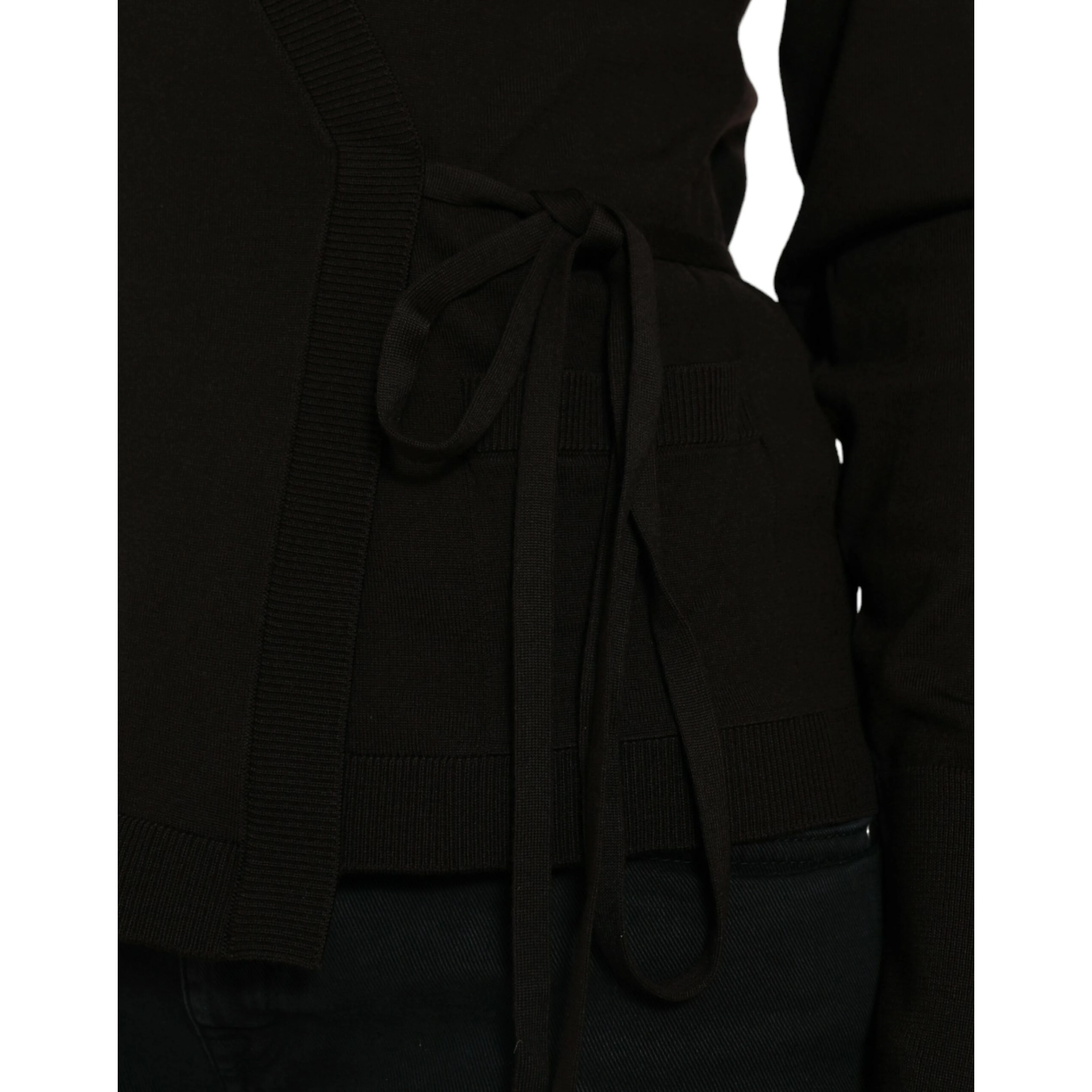 Black Wool V-neck Crossed Cardigan Sweater