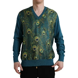 Green Peacock Feather Pullover Sweater