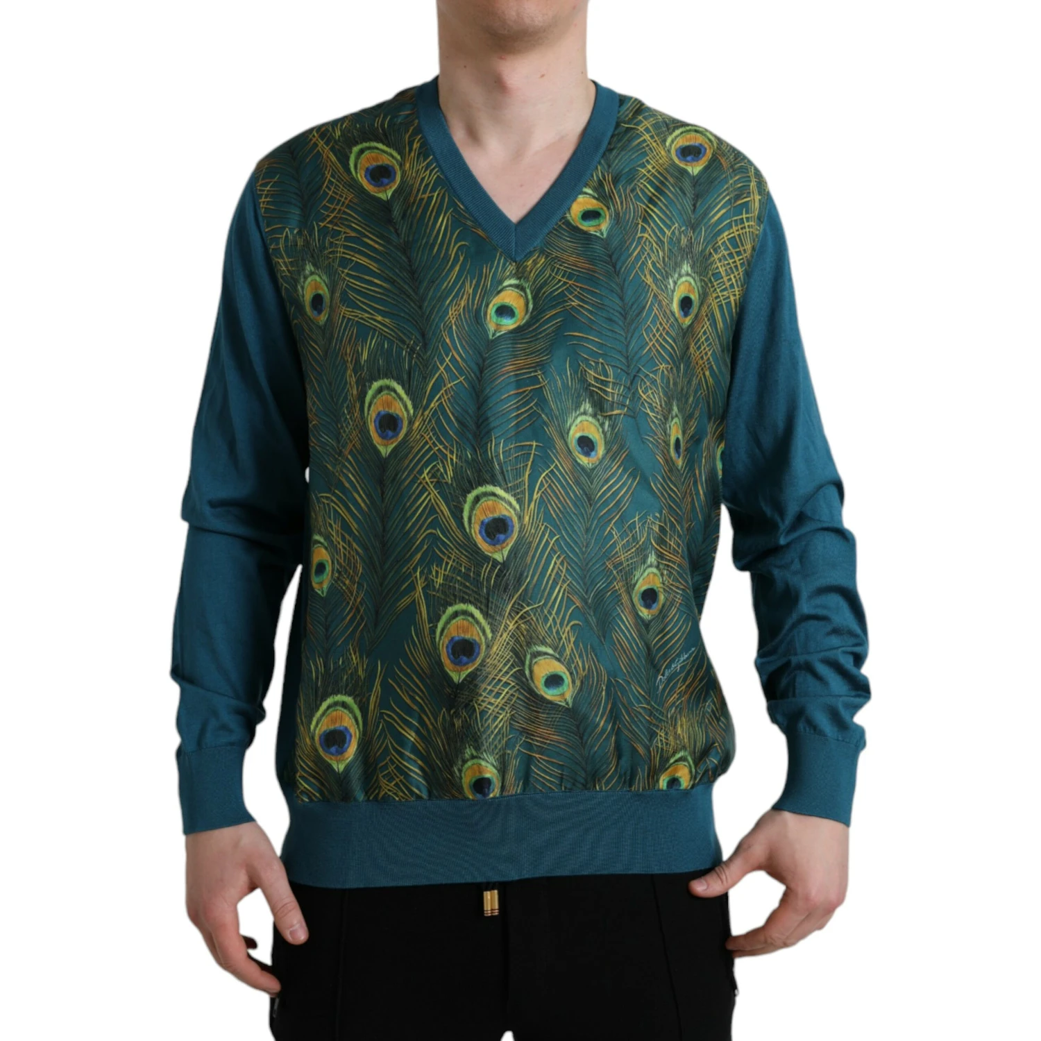 Green Peacock Feather Pullover Sweater