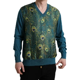 Green Peacock Feather Pullover Sweater