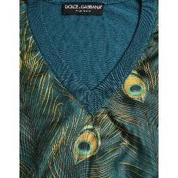 Green Peacock Feather Pullover Sweater